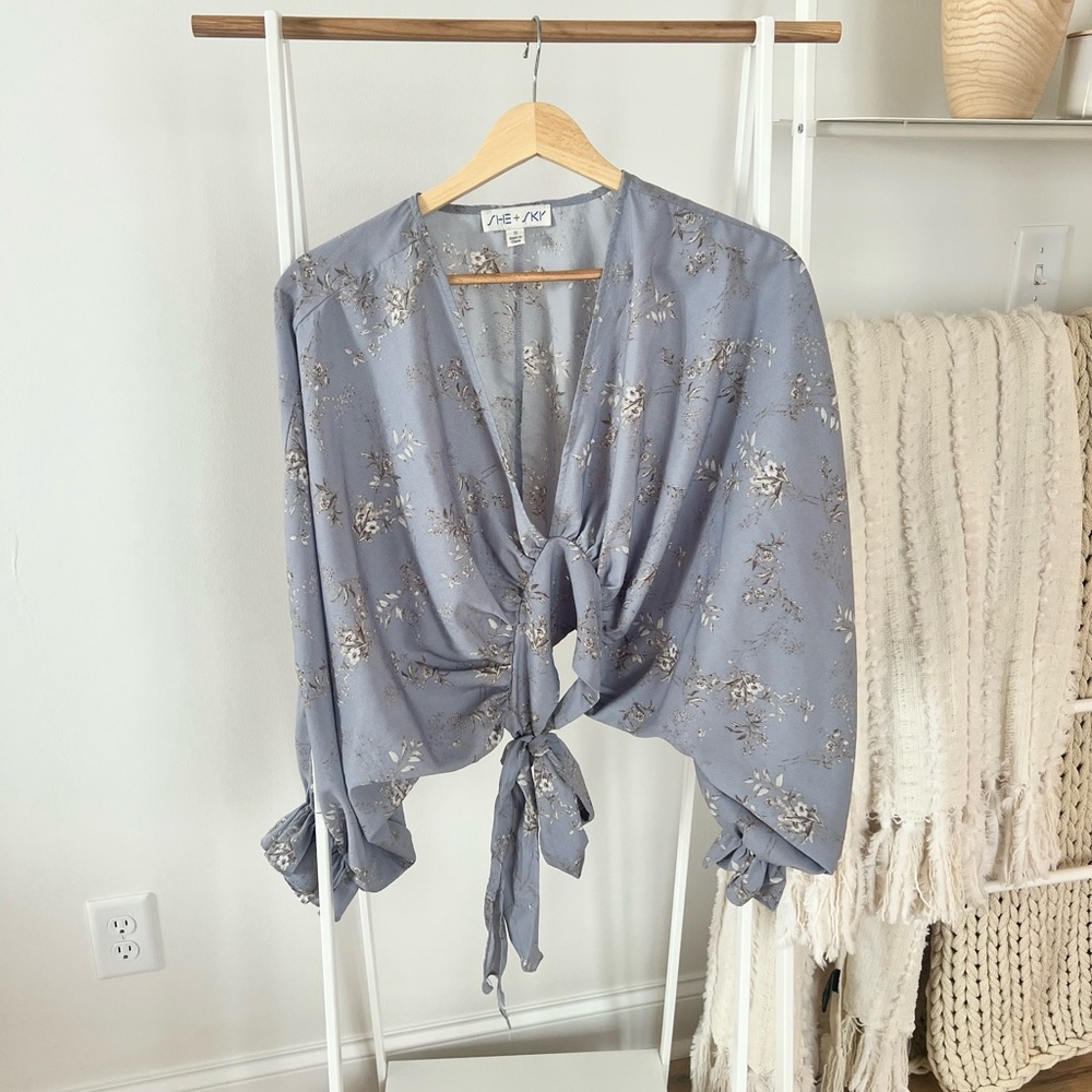 Blue Floral Tie Top